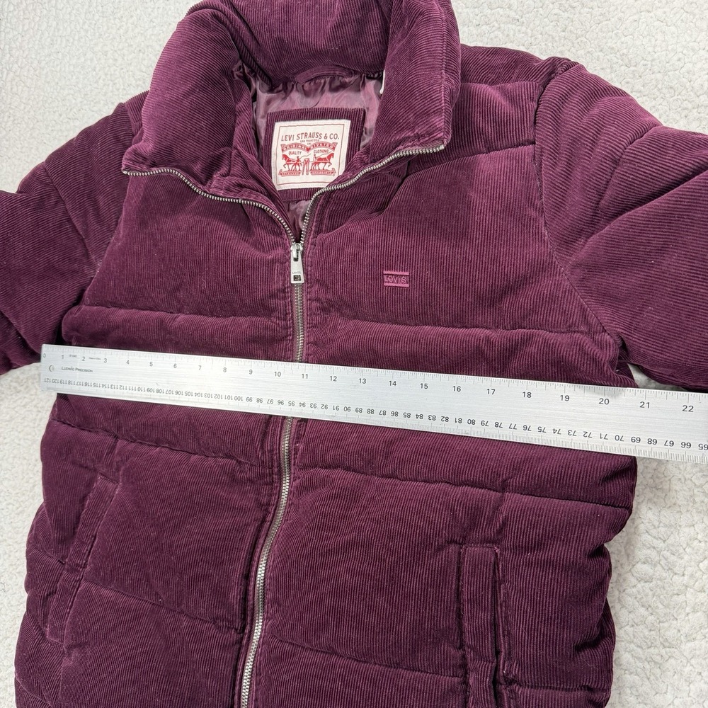 Levi's Zoe Corduroy Puffer Jacket Women's S Burgundy Full Zip Streetwear Casual - Picture 11 of 12
